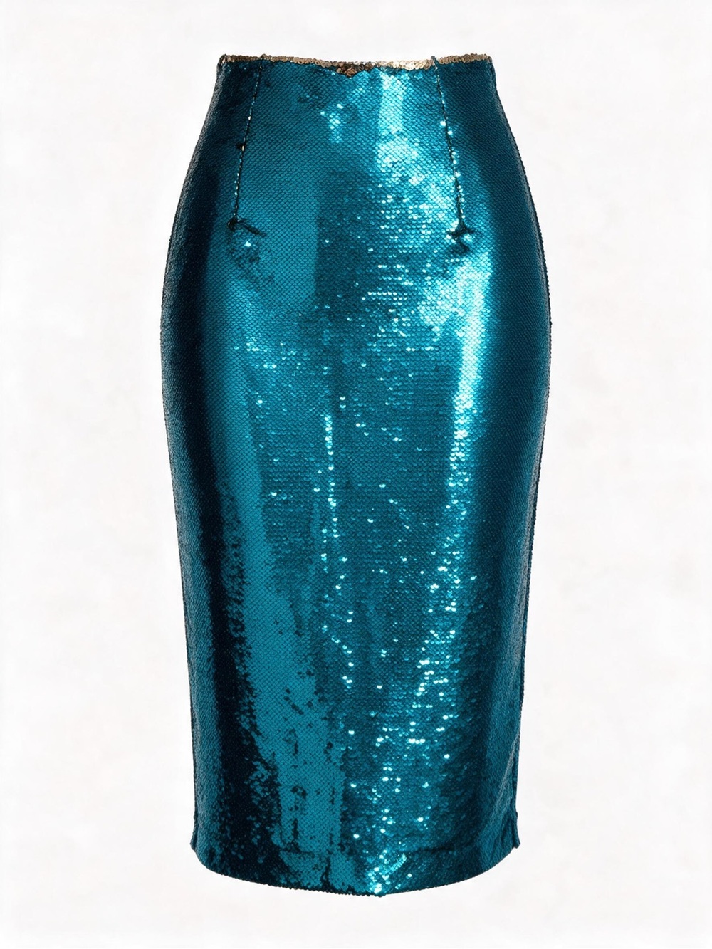 NY & Co Eva Mendes Sequin Joula Pencil Skirt Midi Teal Aqua Gold Size M NWT
